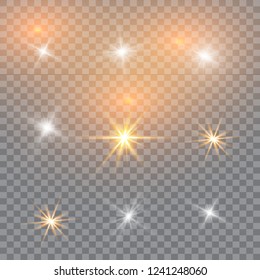Vector illustration of abstract flare light rays. A set of stars, light and radiance, rays and brightness.