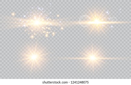 Vector illustration of abstract flare light rays. A set of stars, light and radiance, rays and brightness.