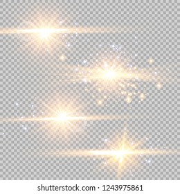 Ilustración vectorial de los rayos luminosos abstractos. Un conjunto de estrellas, luz y radiancia, rayos y brillo.Efecto luminoso. Ilustración vectorial. Concepto de Navidad flash.