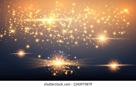 Vector illustration of abstract flare light rays. A set of stars, light and radiance, rays and brightness. Glow light effect. Vector illustration. Christmas flash Concept.