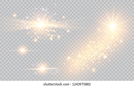 Vector illustration of abstract flare light rays. A set of stars, light and radiance, rays and brightness. Glow light effect. Vector illustration. Christmas flash Concept.