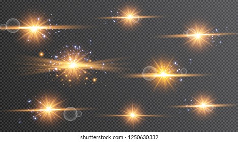 Vector illustration of abstract flare light rays. A set of stars, light and radiance, rays and brightness. Glow light effect. Vector illustration. Christmas flash Concept.