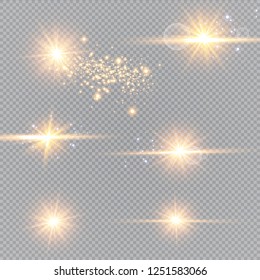 Vector illustration of abstract flare light rays. A set of stars, light and radiance, rays and brightness.