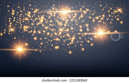 Vector illustration of abstract flare light rays. A set of stars, light and radiance, rays and brightness.