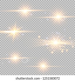 Vector illustration of abstract flare light rays. A set of stars, light and radiance, rays and brightness.