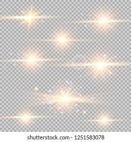 Vector illustration of abstract flare light rays. A set of stars, light and radiance, rays and brightness.