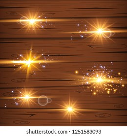 Vector illustration of abstract flare light rays. A set of stars, light and radiance, rays and brightness.