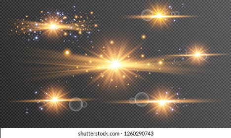 Vector illustration of abstract flare light rays. A set of stars, light and radiance, rays and brightness