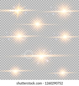 Vector illustration of abstract flare light rays. A set of stars, light and radiance, rays and brightness