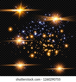 Vector illustration of abstract flare light rays. A set of stars, light and radiance, rays and brightness
