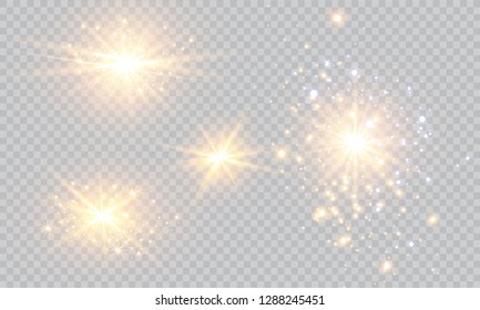 Vector illustration of abstract flare light rays. A set of stars, light and radiance, rays and brightness. Glow light effect. Vector illustration. Christmas flash Concept.