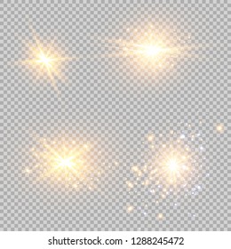 Vector illustration of abstract flare light rays. A set of stars, light and radiance, rays and brightness. Glow light effect. Vector illustration. Christmas flash Concept.