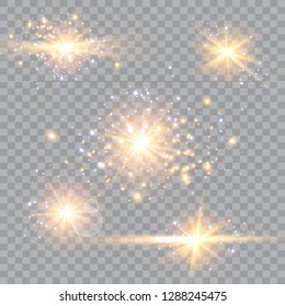 Vector illustration of abstract flare light rays. A set of stars, light and radiance, rays and brightness. Glow light effect. Vector illustration. Christmas flash Concept.