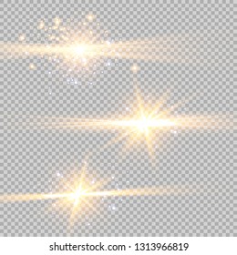 Vector illustration of abstract flare light rays. A set of stars, light and radiance, rays and brightness. Glow light effect. Vector illustration. Christmas flash Concept.