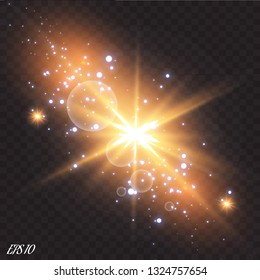 Vector illustration of abstract flare light rays. A set of stars, light and radiance, rays and brightness. Glow light effect. Vector illustration. Christmas flash Concept.