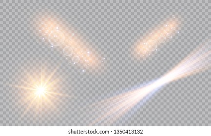 Vector illustration of abstract flare light rays. A set of stars, light and radiance, rays and brightness. Glow light effect. Vector illustration. Christmas flash Concept