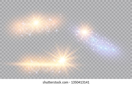 Vector illustration of abstract flare light rays. A set of stars, light and radiance, rays and brightness. Glow light effect. Vector illustration. Christmas flash Concept