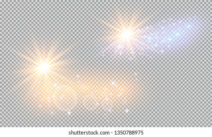 Vector illustration of abstract flare light rays. A set of stars, light and radiance, rays and brightness. Glow light effect. Vector illustration. Christmas flash Concept