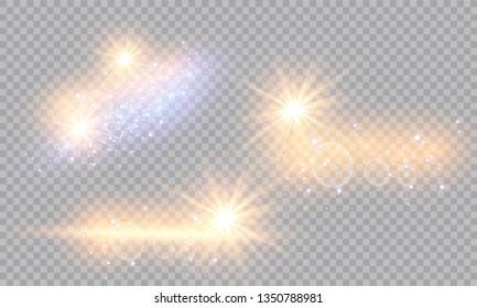 Vector illustration of abstract flare light rays. A set of stars, light and radiance, rays and brightness. Glow light effect. Vector illustration. Christmas flash Concept