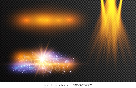 Vector illustration of abstract flare light rays. A set of stars, light and radiance, rays and brightness. Glow light effect. Vector illustration. Christmas flash Concept