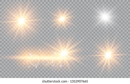 Vector illustration of abstract flare light rays. A set of stars, light and radiance, rays and brightness. Glow light effect. Vector illustration. Christmas flash Concept
