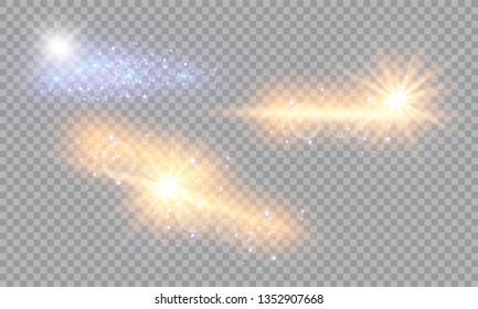Vector illustration of abstract flare light rays. A set of stars, light and radiance, rays and brightness. Glow light effect. Vector illustration. Christmas flash Concept