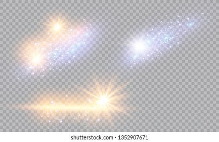 Vector illustration of abstract flare light rays. A set of stars, light and radiance, rays and brightness. Glow light effect. Vector illustration. Christmas flash Concept