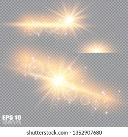 Vector illustration of abstract flare light rays. A set of stars, light and radiance, rays and brightness. Glow light effect. Vector illustration. Christmas flash Concept