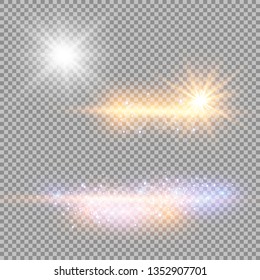 Vector illustration of abstract flare light rays. A set of stars, light and radiance, rays and brightness. Glow light effect. Vector illustration. Christmas flash Concept