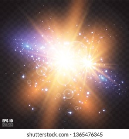 Vector illustration of abstract flare light rays. A set of stars, light and radiance, rays and brightness. Glow light effect. Vector illustration. Christmas flash Concept