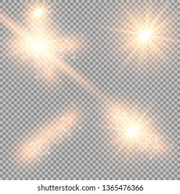 Vector illustration of abstract flare light rays. A set of stars, light and radiance, rays and brightness. Glow light effect. Vector illustration. Christmas flash Concept
