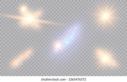 Vector illustration of abstract flare light rays. A set of stars, light and radiance, rays and brightness. Glow light effect. Vector illustration. Christmas flash Concept
