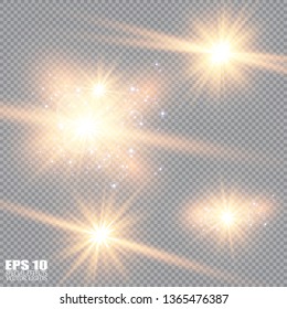Vector illustration of abstract flare light rays. A set of stars, light and radiance, rays and brightness. Glow light effect. Vector illustration. Christmas flash Concept