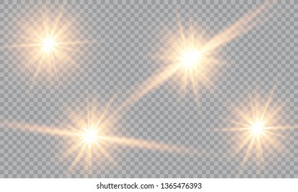 Vector illustration of abstract flare light rays. A set of stars, light and radiance, rays and brightness. Glow light effect. Vector illustration. Christmas flash Concept
