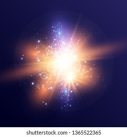Vector illustration of abstract flare light rays. A set of stars, light and radiance, rays and brightness. Glow light effect. Vector illustration. Christmas flash Concept