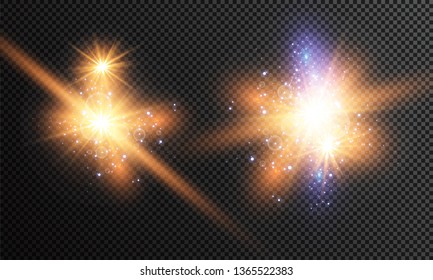 Vector illustration of abstract flare light rays. A set of stars, light and radiance, rays and brightness. Glow light effect. Vector illustration. Christmas flash Concept