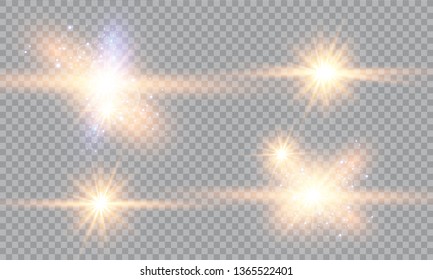 Vector illustration of abstract flare light rays. A set of stars, light and radiance, rays and brightness. Glow light effect. Vector illustration. Christmas flash Concept