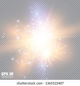 Vector illustration of abstract flare light rays. A set of stars, light and radiance, rays and brightness. Glow light effect. Vector illustration. Christmas flash Concept