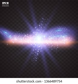 Vector illustration of abstract flare light rays. A set of stars, light and radiance, rays and brightness. Glow light effect. Vector illustration. Christmas flash Concept