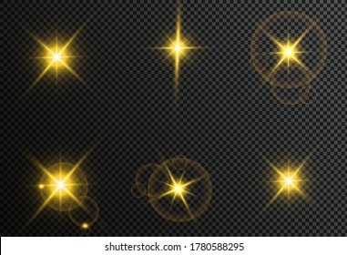 Vector illustration of abstract flare light rays. A set of stars, light and radiance, rays and brightness. Glow light effect. Vector illustration. Christmas flash Concept
