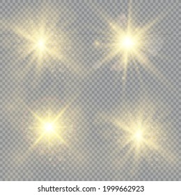 Ilustración vectorial de los rayos luminosos abstractos. Un conjunto de estrellas, luz y radiancia, rayos y brillo.