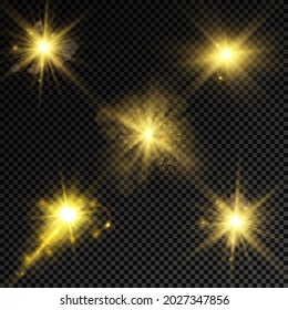 Ilustración vectorial de los rayos luminosos abstractos. Un conjunto de estrellas, luz y radiancia, rayos y brillo. Efecto luminoso. Ilustración vectorial. Concepto de flash de Navidad