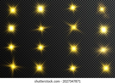 Vector illustration of abstract flare light rays. A set of stars, light and radiance, rays and brightness. Glow light effect. Vector illustration. Christmas flash Concept