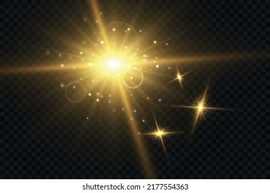Vector illustration of abstract flare light rays. A set of stars, light and radiance, rays and brightness. Glow light effect. Vector illustration. Christmas flash Concept
