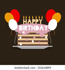 vector illustration of abstract flat graphics drawing silhouette of a cake with candles and happy birthday greetings