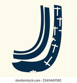 Vector illustration of an abstract flat like a three-layer J shape, with a cross pattern.