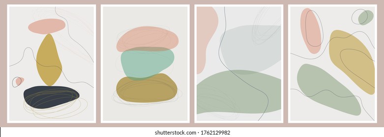 Vector illustration. Abstract flat shapes. Design for book cover, poster, brochure, magazine. Concept of stone balancing. Vintage style. Old fashion. Retro wallpaper style