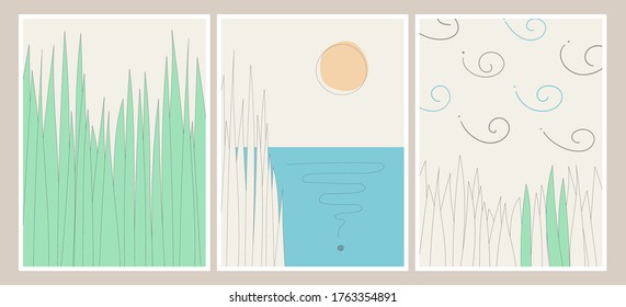 Vector illustration. Abstract flat shapes. Design for book cover, poster, brochure, magazine, invitation, wallpaper. Vintage style. Old fashion. Retro wallpaper style. Nature abstract background