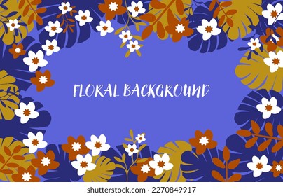 Vector illustration abstract floral background, cute blossom petals frame, muted color palette.Elegance garden illustration.