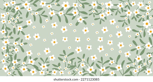 Vector illustration abstract floral background, cute blossom petals frame, muted color palette.Elegance garden illustration.